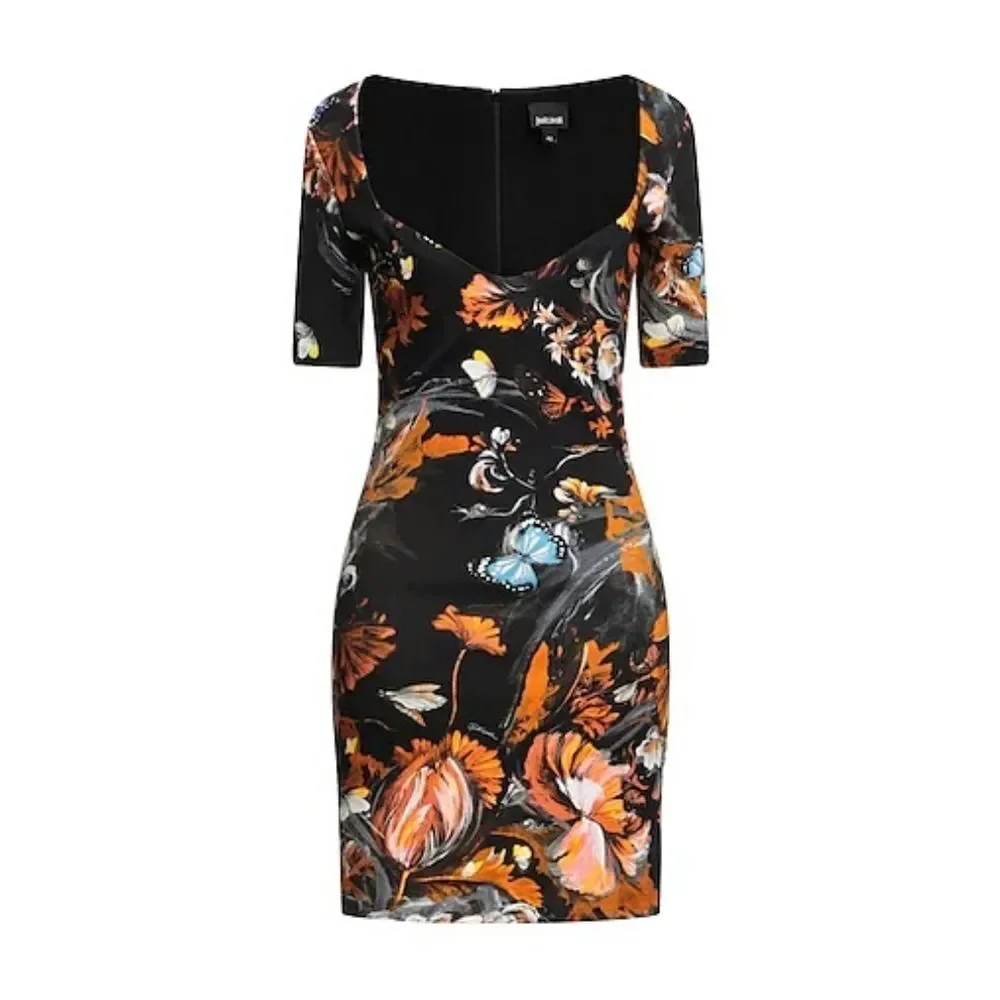 Just Cavalli Archive Print Sweetheart Pencil Dress in Floral Butterfly Print